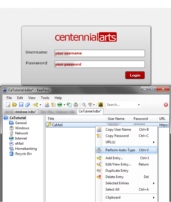 how to use Keepass to log into websites - Auto Type
