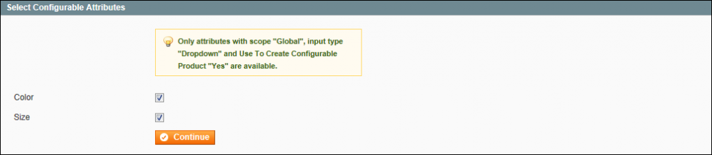Creating a Configurable Product - Select Attributes