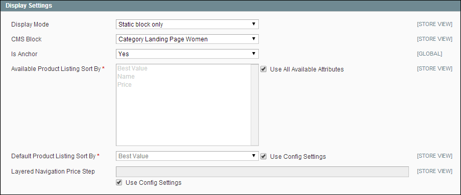 Display Settings in Categories for Magento