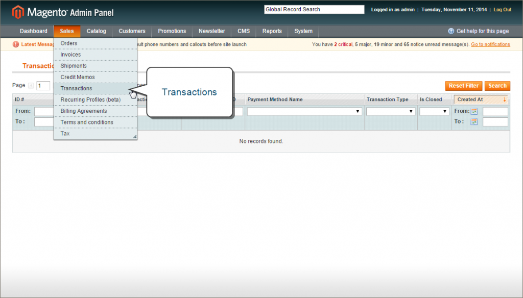 How to fulfill an order: admin menu sales transactions