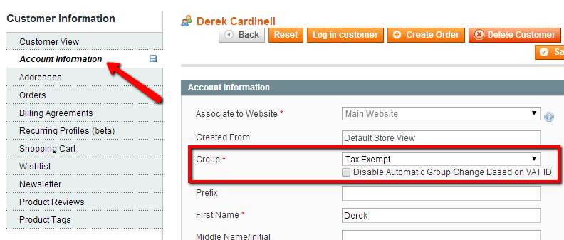 Setup Tax Exemption in Magento: Customer Information