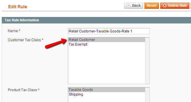 Setup Tax Exemption in Magento: Edit Rule