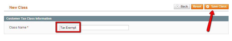 Setup Tax Exemption in Magento: New Class