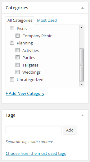 blog account - Categories and Tags