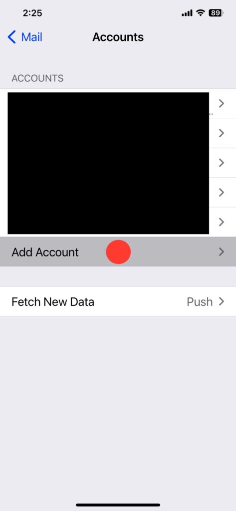 iPhone Settings Add Account