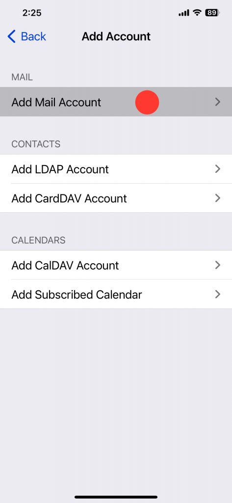 iPhone Settings Add Mail Account
