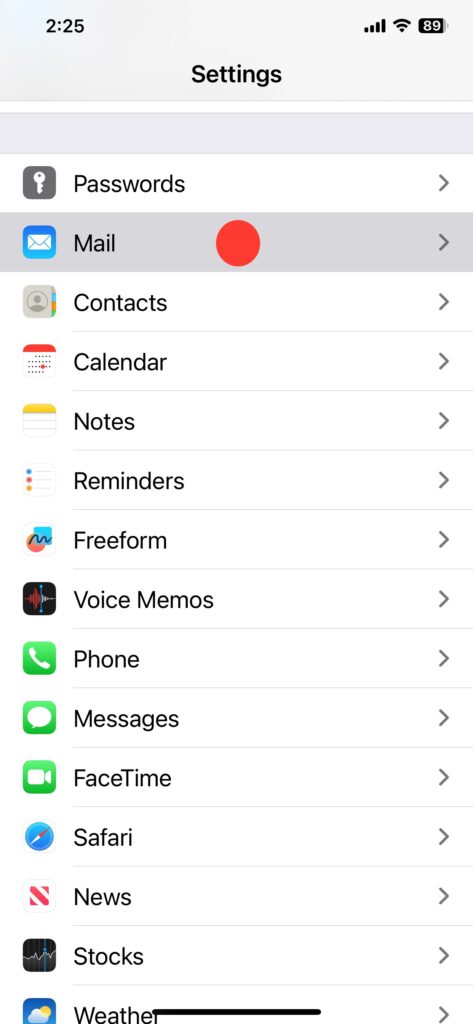 iPhone Settings Mail